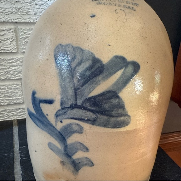 Stoneware Jug- 2 Gal Pegannon & Co WholesaleMontreal Antique 1800's. Cobalt Blue - Picture 4 of 14